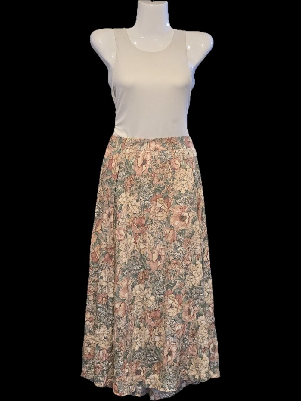 90s Vintage Floral Maxi Skirt With Pockets - Pink & Green Floral - Picture 1 of 13